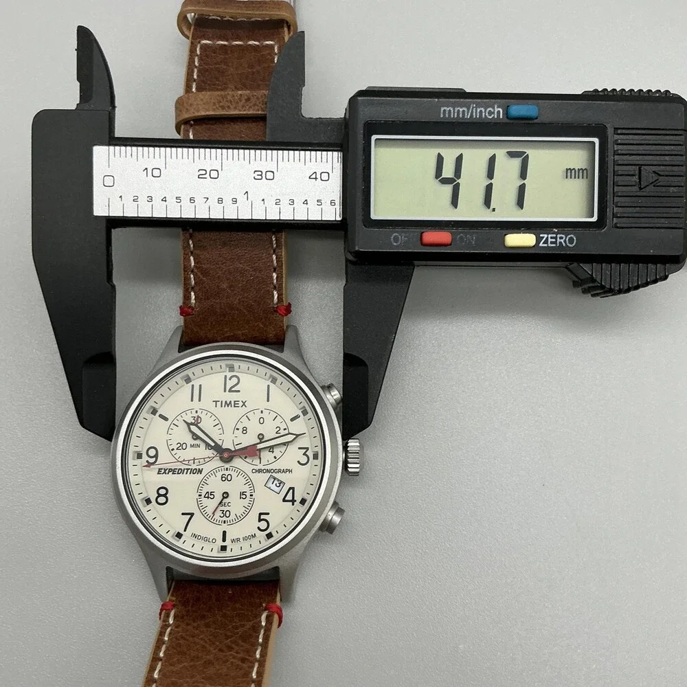Timex Expedition TW4B04300 Mens Watch 42mm Cream Dial Chronograph New Battery